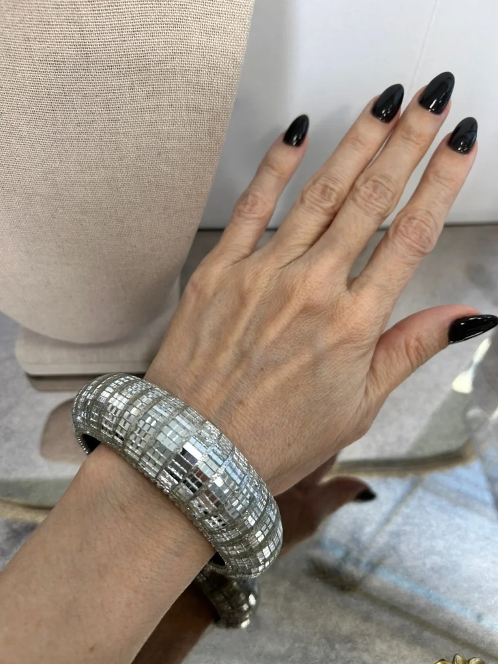 Crystal Mosaic Silver Bangle Bracelet - Women Accessories - Picture 2 of 4